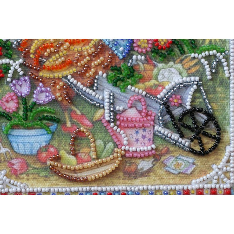 Mini Bead Embroidery Kit on Art Canvas "Garden cockerel"