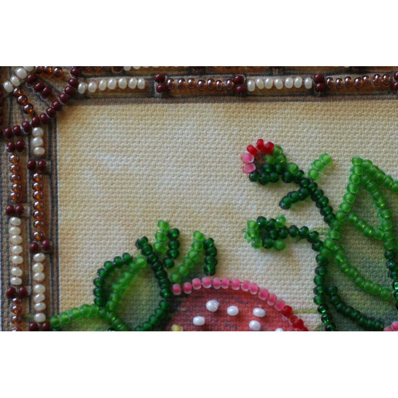 Mini Bead Embroidery Kit on Art Canvas "Ripe strawberry"