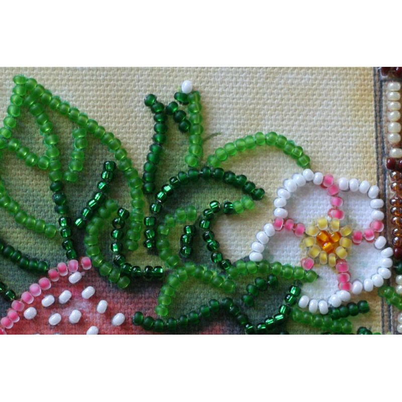 Mini Bead Embroidery Kit on Art Canvas "Ripe strawberry"