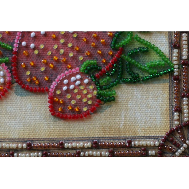 Mini Bead Embroidery Kit on Art Canvas "Ripe strawberry"