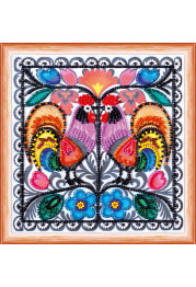 Mini Bead Embroidery Kit on Art Canvas "Two cockerels"