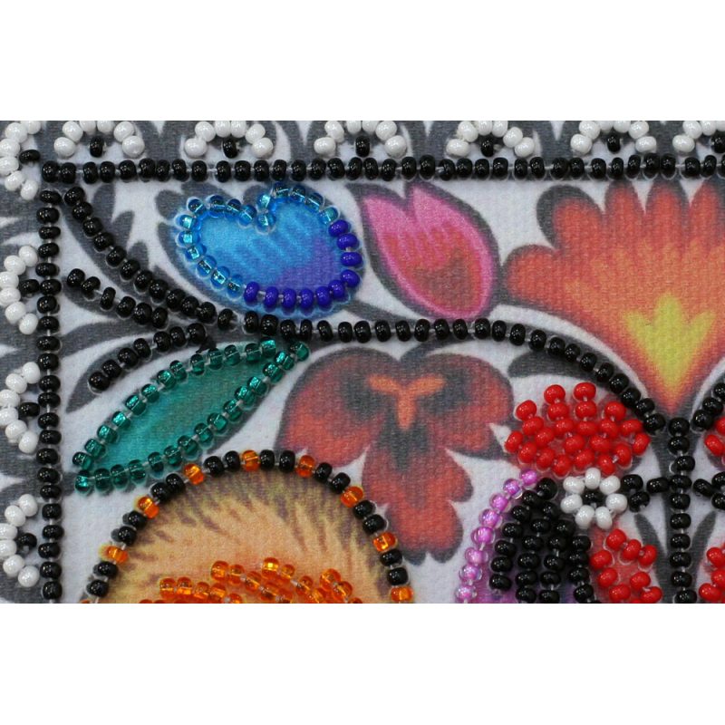 Mini Bead Embroidery Kit on Art Canvas "Two cockerels"