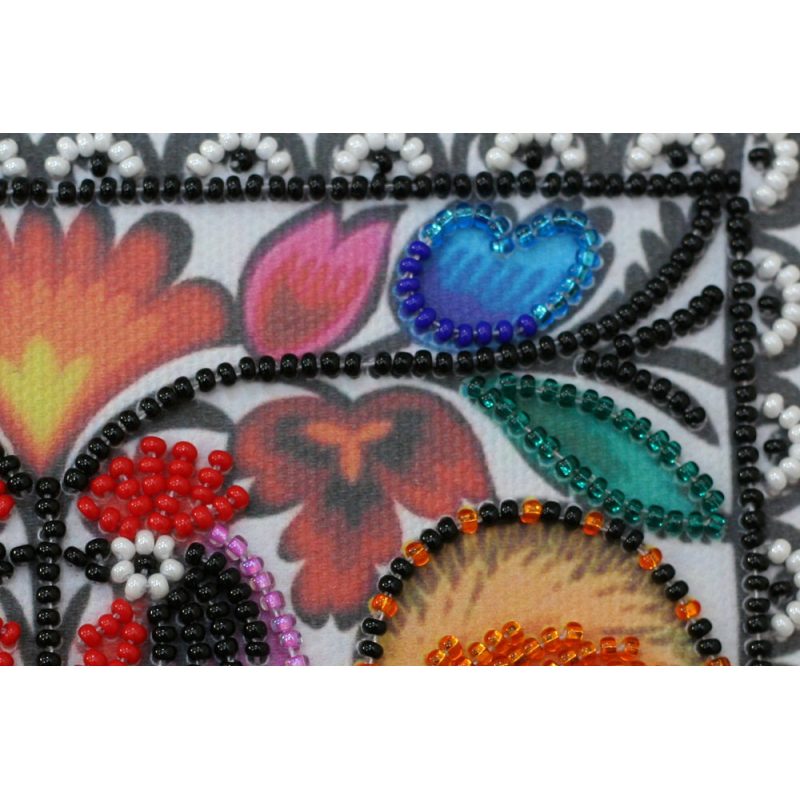 Mini Bead Embroidery Kit on Art Canvas "Two cockerels"