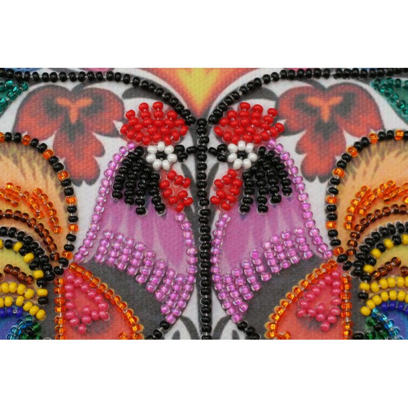 Mini Bead Embroidery Kit on Art Canvas "Two cockerels"