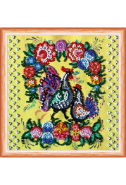 Mini Bead Embroidery Kit on Art Canvas "Gorodets painting"