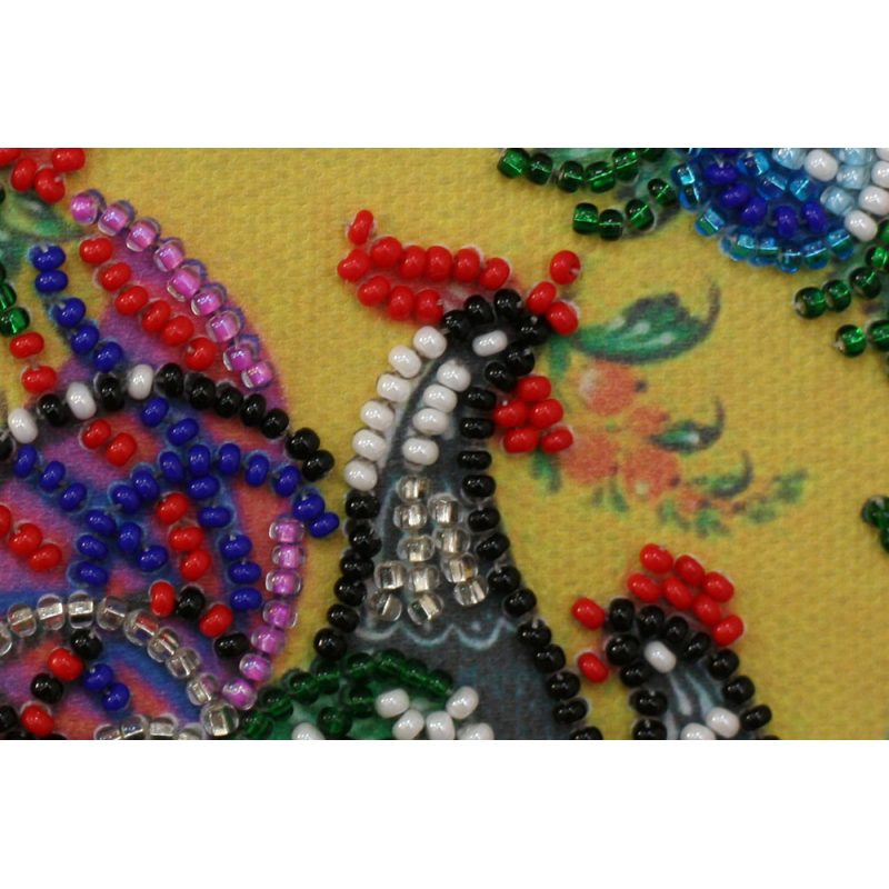 Mini Bead Embroidery Kit on Art Canvas "Gorodets painting"