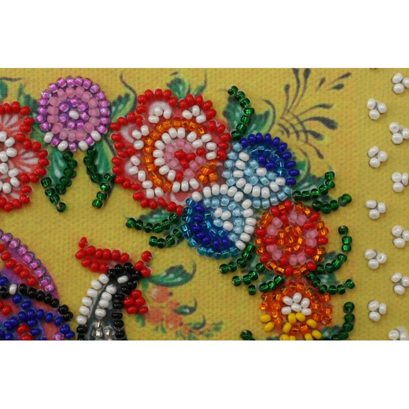 Mini Bead Embroidery Kit on Art Canvas "Gorodets painting"