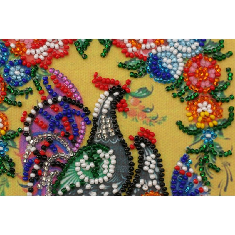 Mini Bead Embroidery Kit on Art Canvas "Gorodets painting"