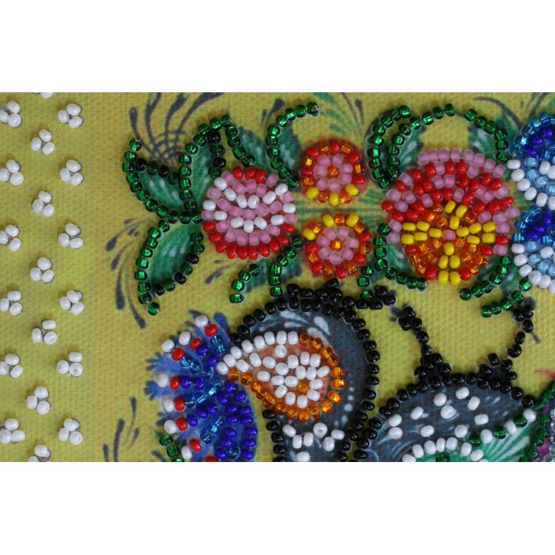 Mini Bead Embroidery Kit on Art Canvas "Gorodets painting"