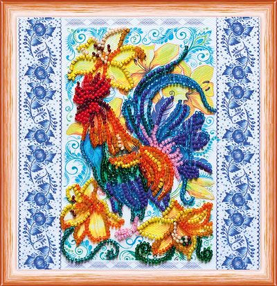 Mini Bead Embroidery Kit on Art Canvas "Call of the cockerel"