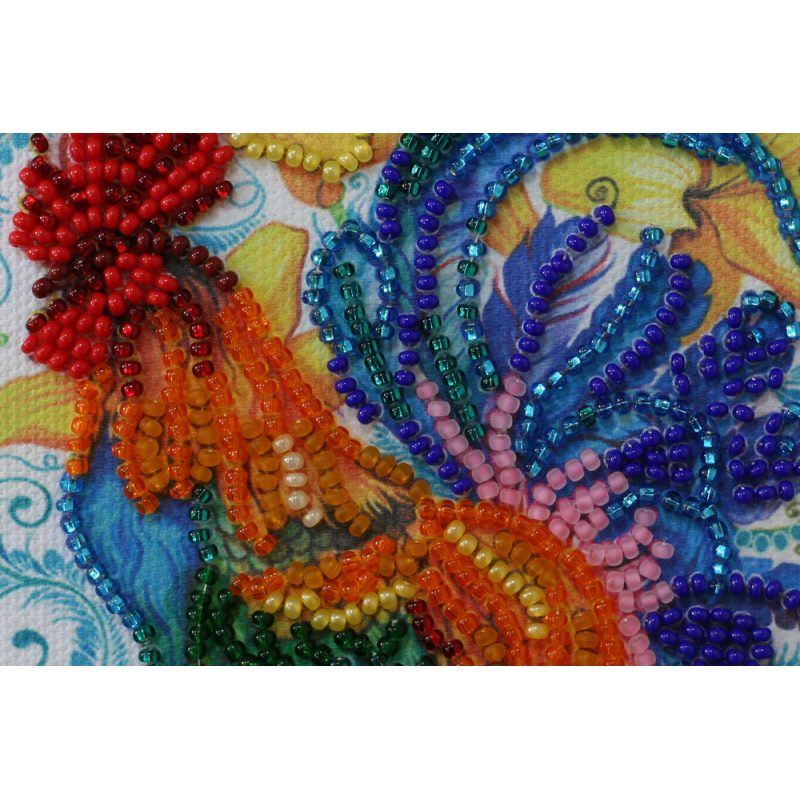 Mini Bead Embroidery Kit on Art Canvas "Call of the cockerel"