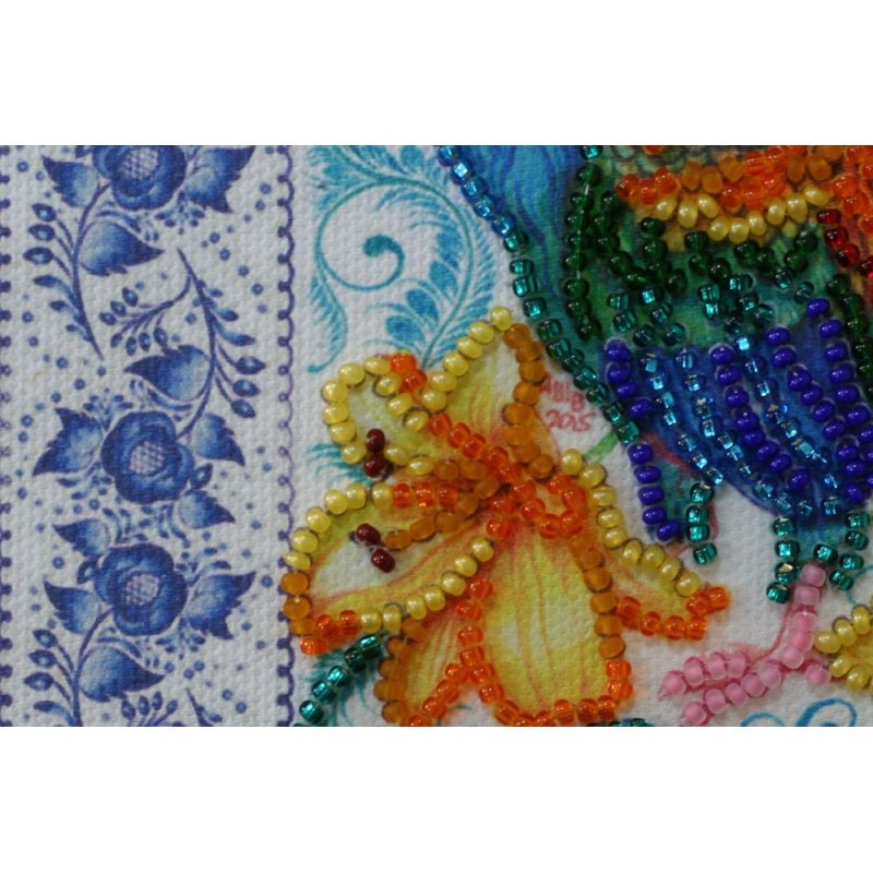 Mini Bead Embroidery Kit on Art Canvas "Call of the cockerel"