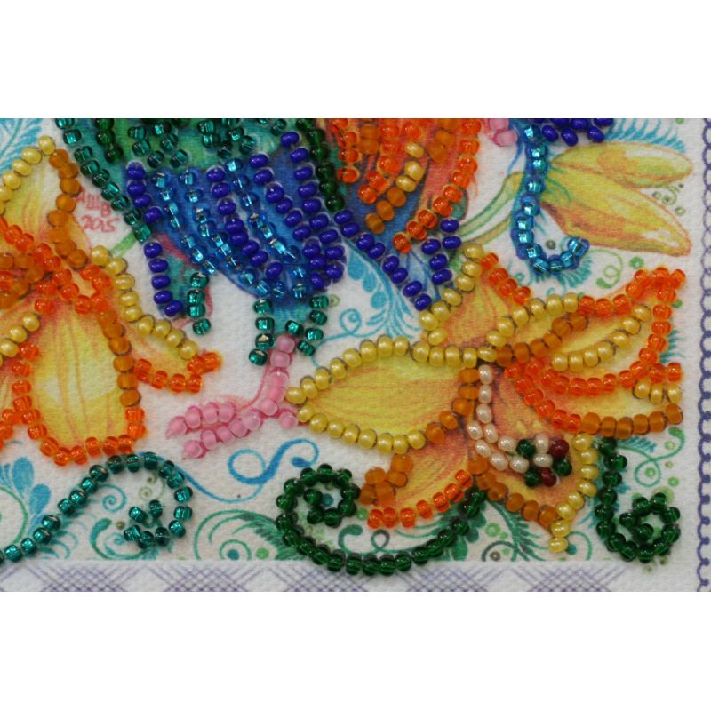 Mini Bead Embroidery Kit on Art Canvas "Call of the cockerel"