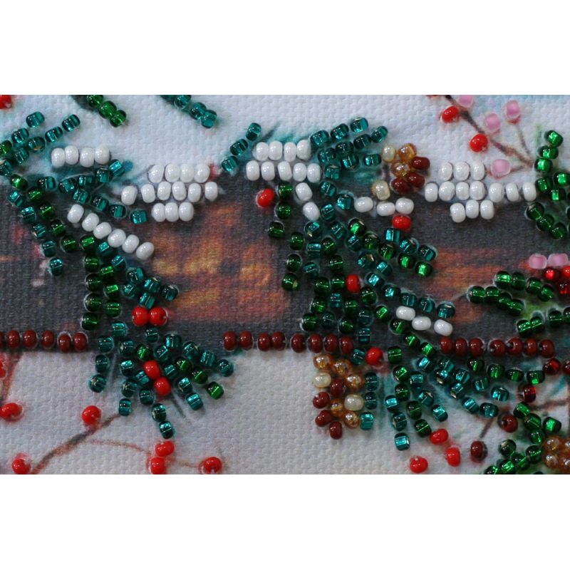 Mini Bead Embroidery Kit on Art Canvas "Happy Christmas"