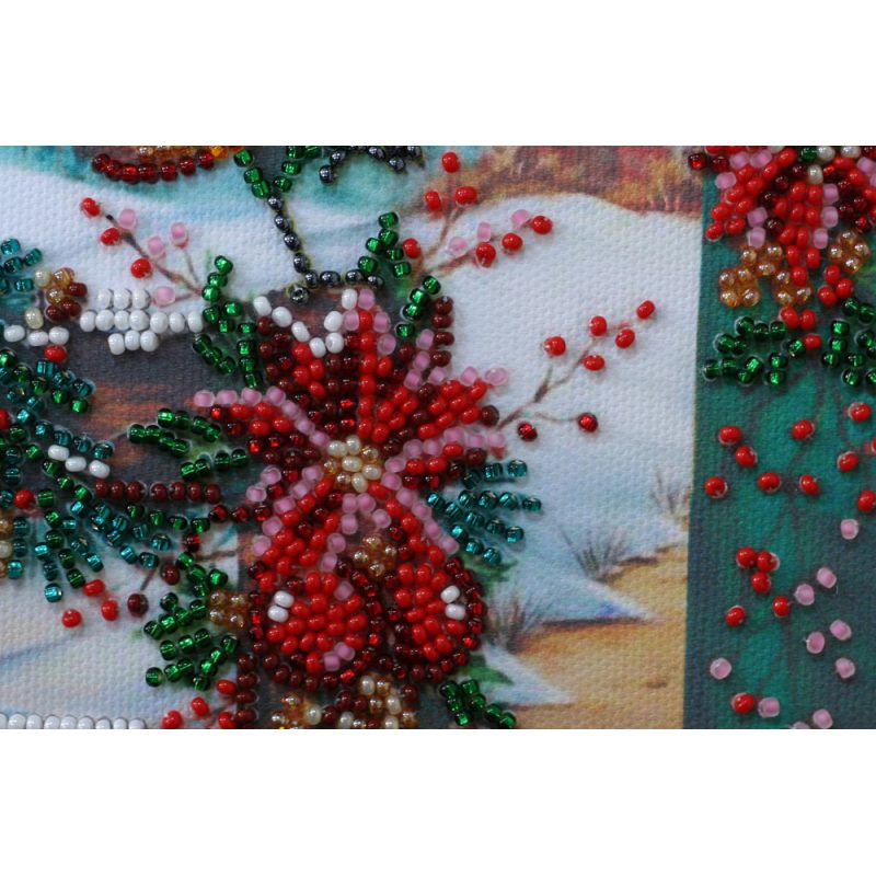 Mini Bead Embroidery Kit on Art Canvas "Happy Christmas"