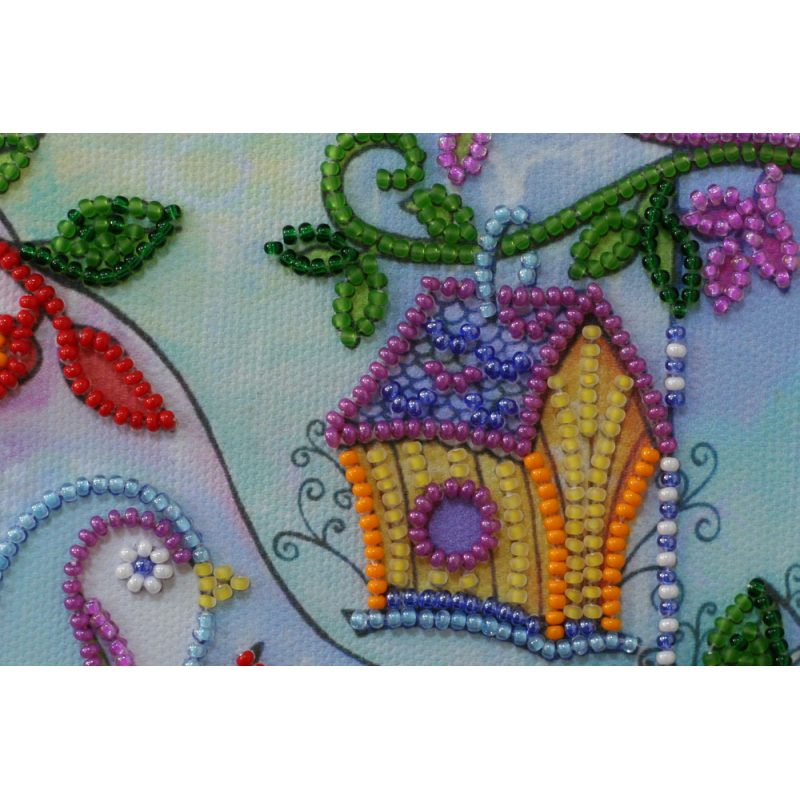 Mini Bead Embroidery Kit on Art Canvas "Spring for birds"