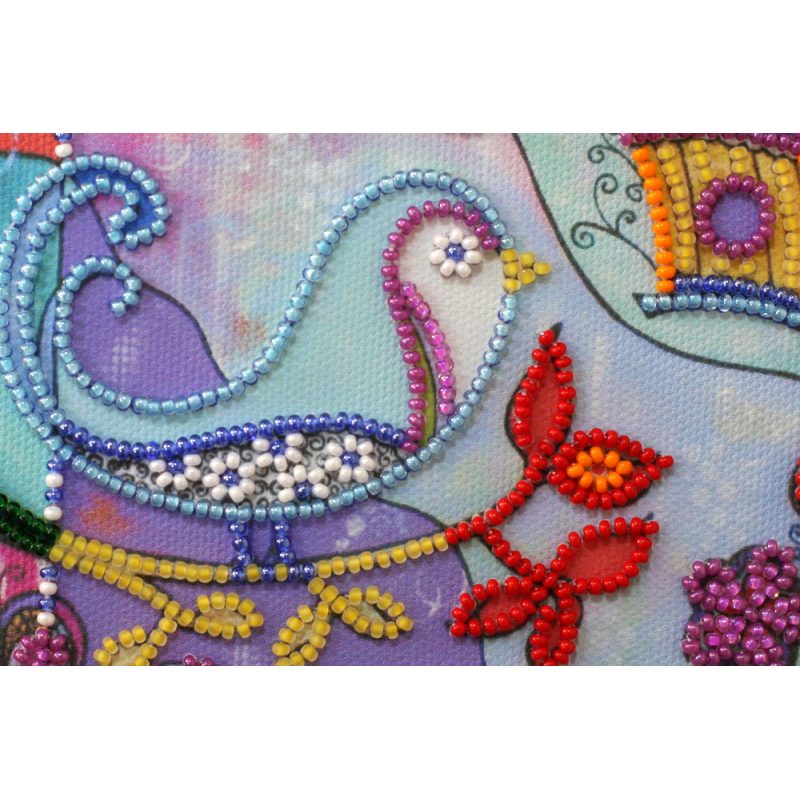 Mini Bead Embroidery Kit on Art Canvas "Spring for birds"