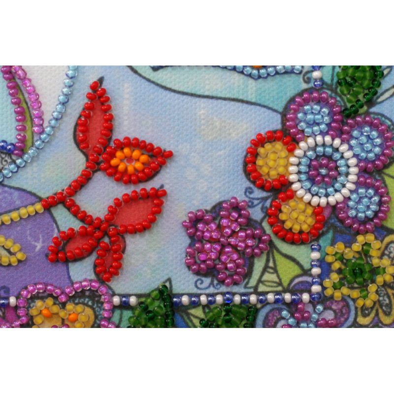 Mini Bead Embroidery Kit on Art Canvas "Spring for birds"