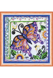 Mini Bead Embroidery Kit on Art Canvas "Butterfly in flowers"