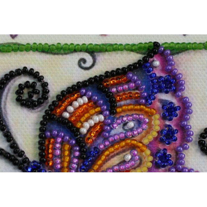 Mini Bead Embroidery Kit on Art Canvas "Butterfly in flowers"