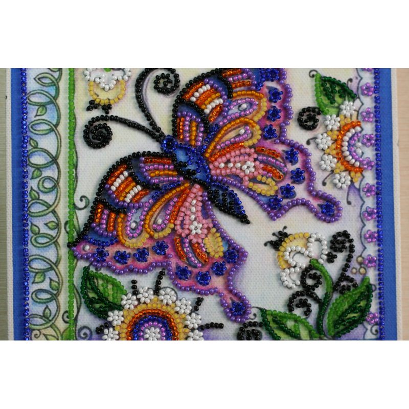 Mini Bead Embroidery Kit on Art Canvas "Butterfly in flowers"
