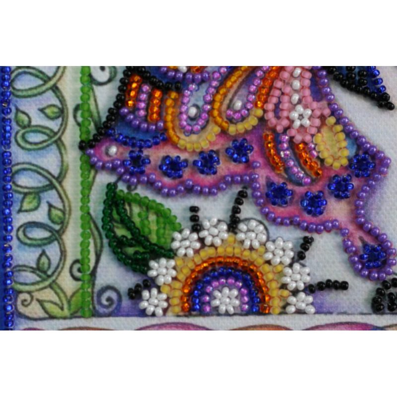 Mini Bead Embroidery Kit on Art Canvas "Butterfly in flowers"