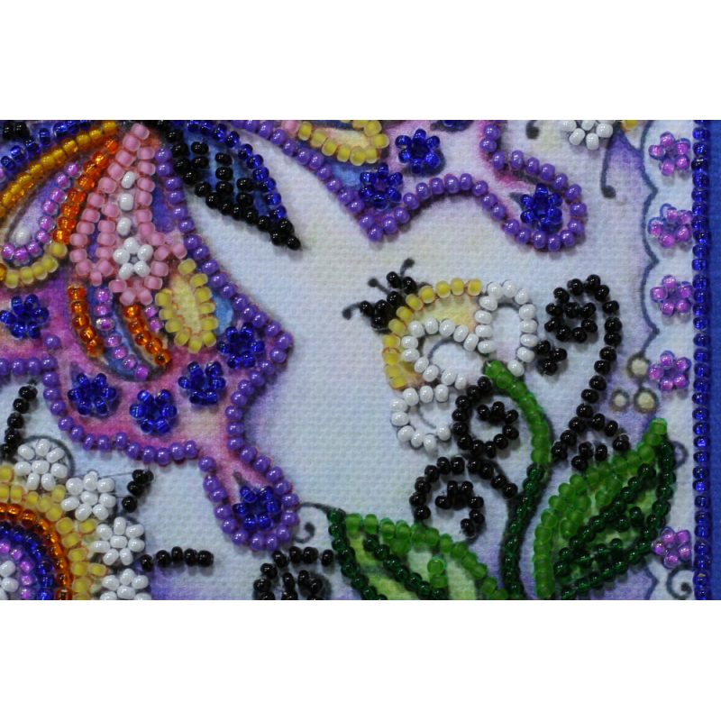 Mini Bead Embroidery Kit on Art Canvas "Butterfly in flowers"