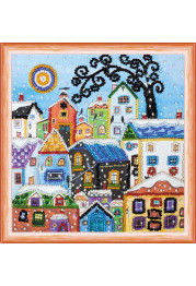 Mini Bead Embroidery Kit on Art Canvas "Bright houses"