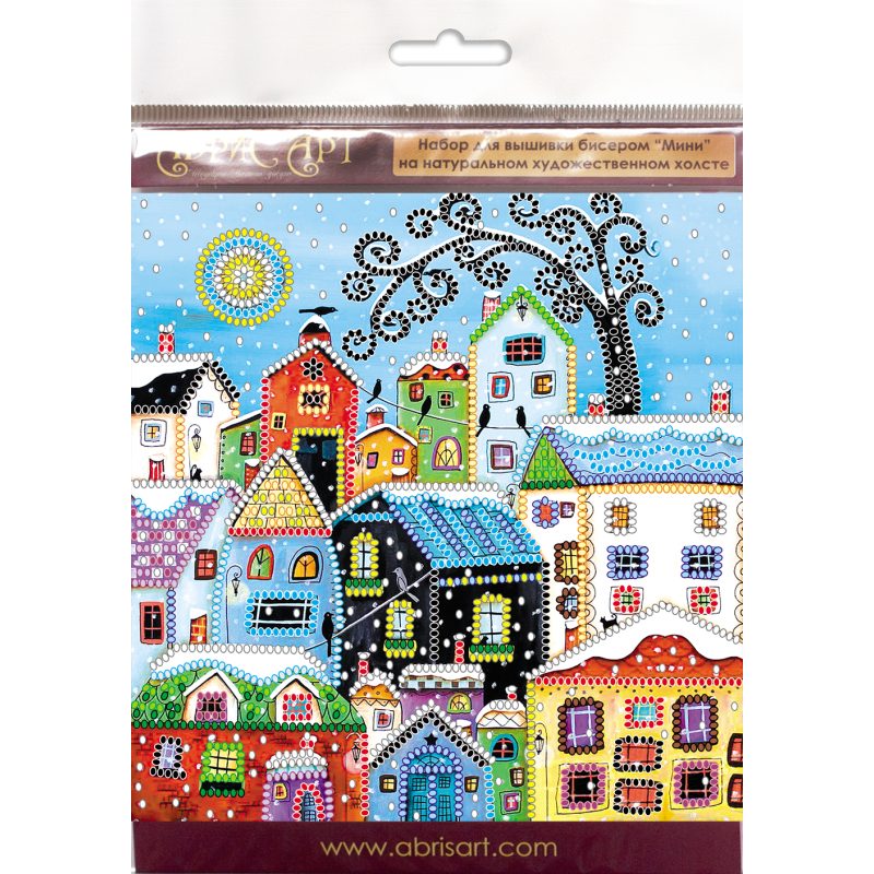 Mini Bead Embroidery Kit on Art Canvas "Bright houses"