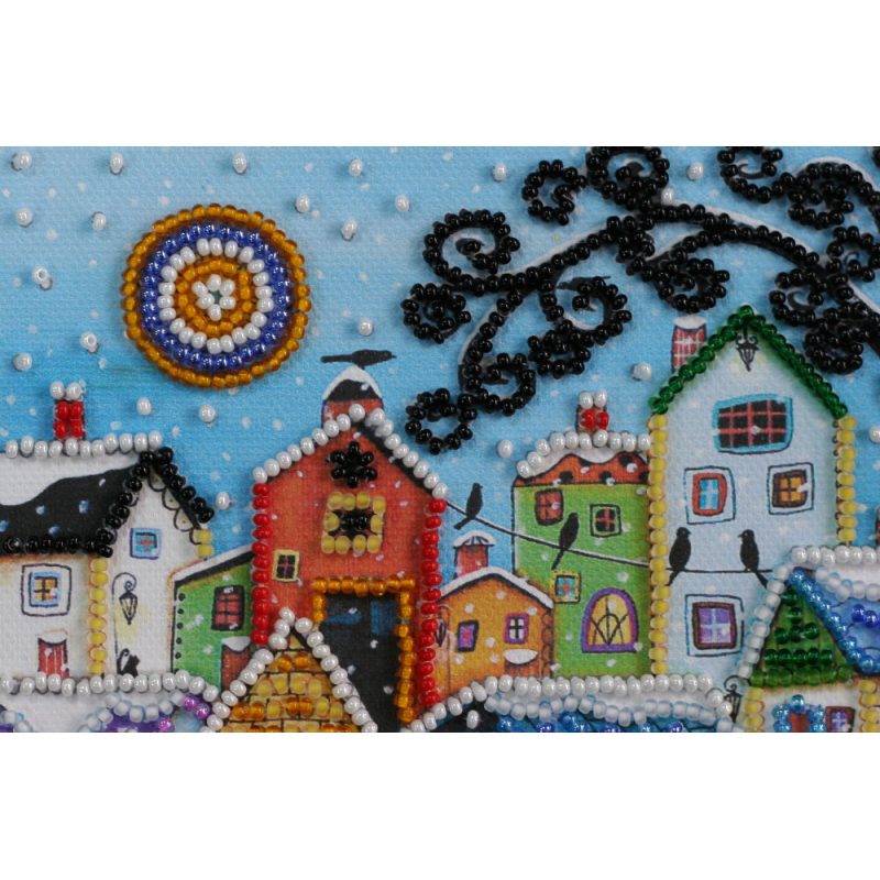 Mini Bead Embroidery Kit on Art Canvas "Bright houses"