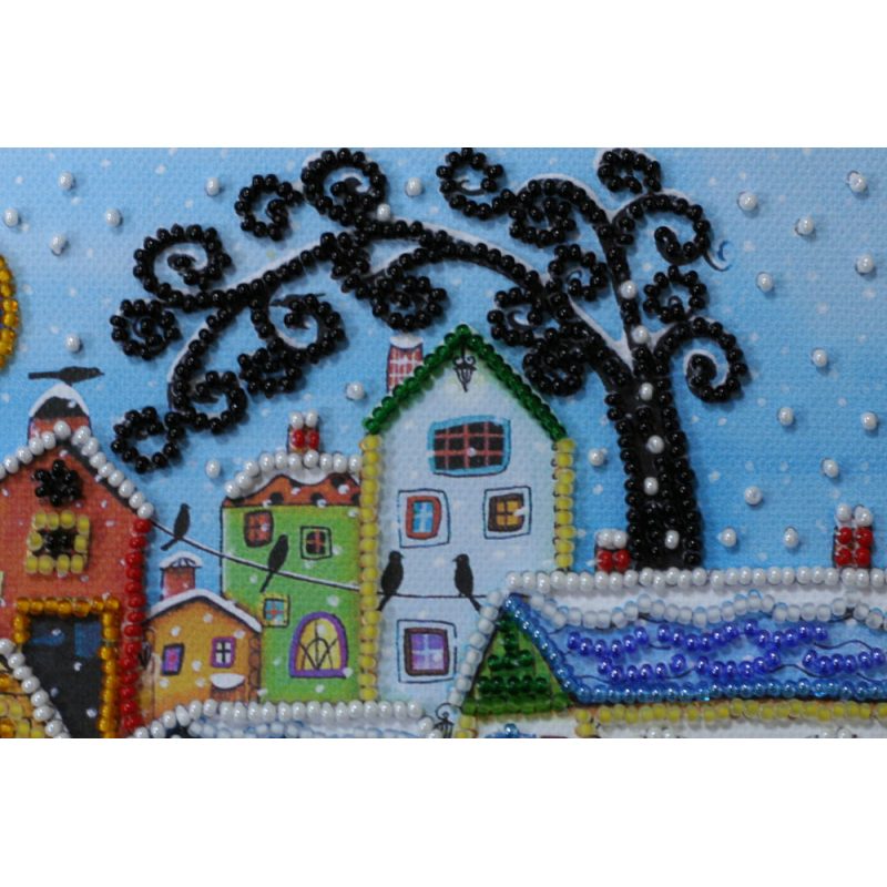 Mini Bead Embroidery Kit on Art Canvas "Bright houses"