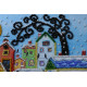 Mini Bead Embroidery Kit on Art Canvas "Bright houses"