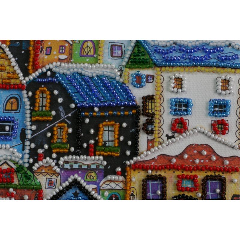 Mini Bead Embroidery Kit on Art Canvas "Bright houses"
