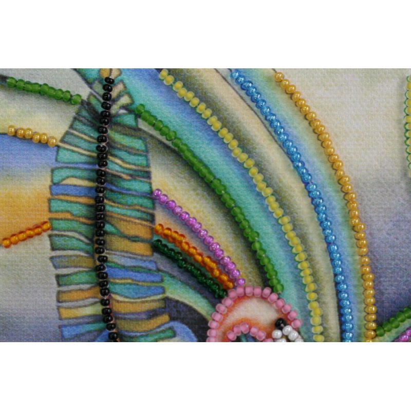 Mini Bead Embroidery Kit on Art Canvas "Pink flamingos"