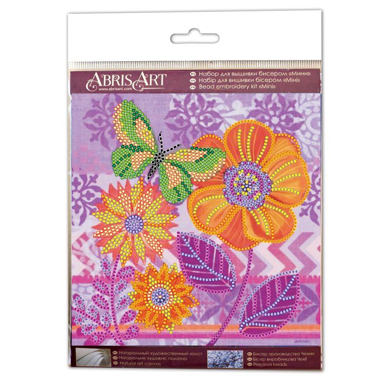 Mini Bead Embroidery Kit on Art Canvas "Amazing flowers"