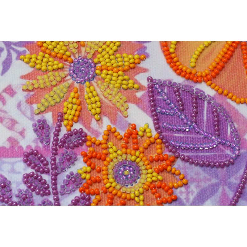 Mini Bead Embroidery Kit on Art Canvas "Amazing flowers"
