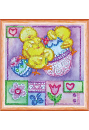 Mini Bead Embroidery Kit on Art Canvas "Funny chickens"