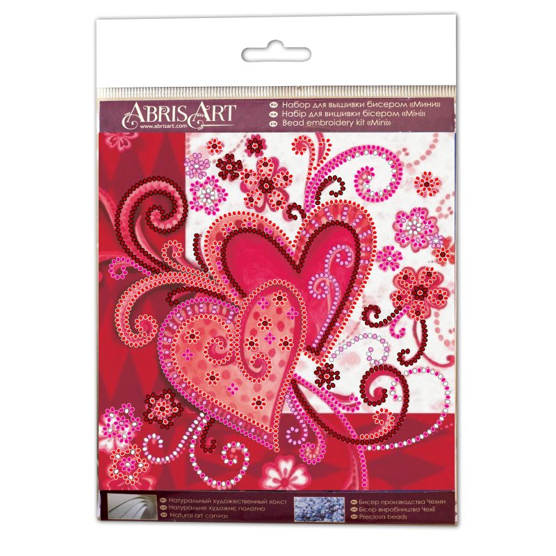Mini Bead Embroidery Kit on Art Canvas "Loving hearts"