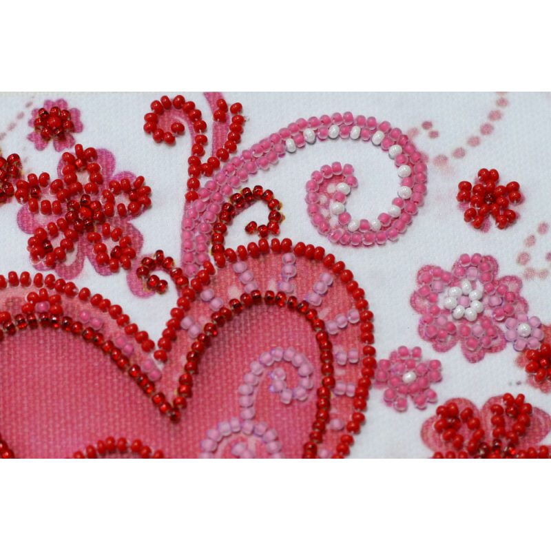 Mini Bead Embroidery Kit on Art Canvas "Loving hearts"