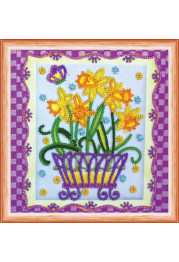 Mini Bead Embroidery Kit on Art Canvas "Blooming daffodils"