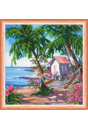 Mini Bead Embroidery Kit on Art Canvas "Hut by the sea"