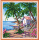 Mini Bead Embroidery Kit on Art Canvas "Hut by the sea"