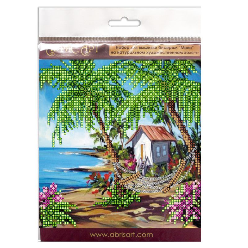 Mini Bead Embroidery Kit on Art Canvas "Hut by the sea"