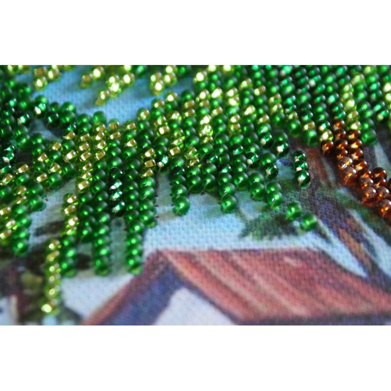 Mini Bead Embroidery Kit on Art Canvas "Hut by the sea"