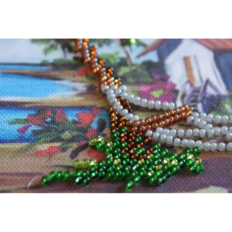 Mini Bead Embroidery Kit on Art Canvas "Hut by the sea"