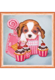 Mini Bead Embroidery Kit on Art Canvas "Sweet joy"