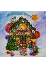 Mini Bead Embroidery Kit on Art Canvas "Gingerbread house"