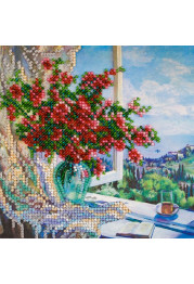 Mini Bead Embroidery Kit on Art Canvas "Sea outside the window"