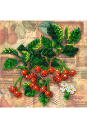 Mini Bead Embroidery Kit on Art Canvas "Cherry twig"