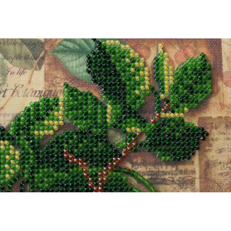 Mini Bead Embroidery Kit on Art Canvas "Cherry twig"